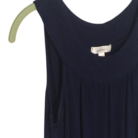 dressbarn Tank Top Womens Small Navy Blue Scoop Neck Pleated Rayon Spandex Soft - Picture 13 of 14